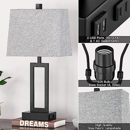 23.5" Touch Control Table Lamps Set of 2, Bedside Lamp with 2 USB Charging Ports & AC Outlet, 3-Way Dimmable Modern Nightstand Lamp for Living Room Bedroom End Table Office(2700K 2 LED Bulbs Included) - color: Grey - 23.5"H