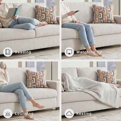 Signature Design by Ashley Aviemore 85-in Queen Sleeper Sofa, Stone | 4-in memory foam mattress, Pull out couch, 100% polyester chenille, 350 lbs limit, Contemporary track arms, 2 throw pillows - color: Stone, style: Sleeper