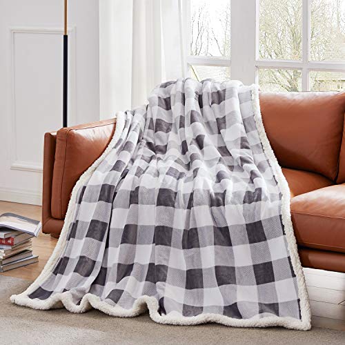 Sherpa Plaid Twin Blanket 60" X 70", Fuzzy Fluffy Soft Cozy Throw Blanket, Twin Size Plush Fleece Flannel Plush Microfiber Blanket for Couch Bed Sofa (Grey) - color: Grey