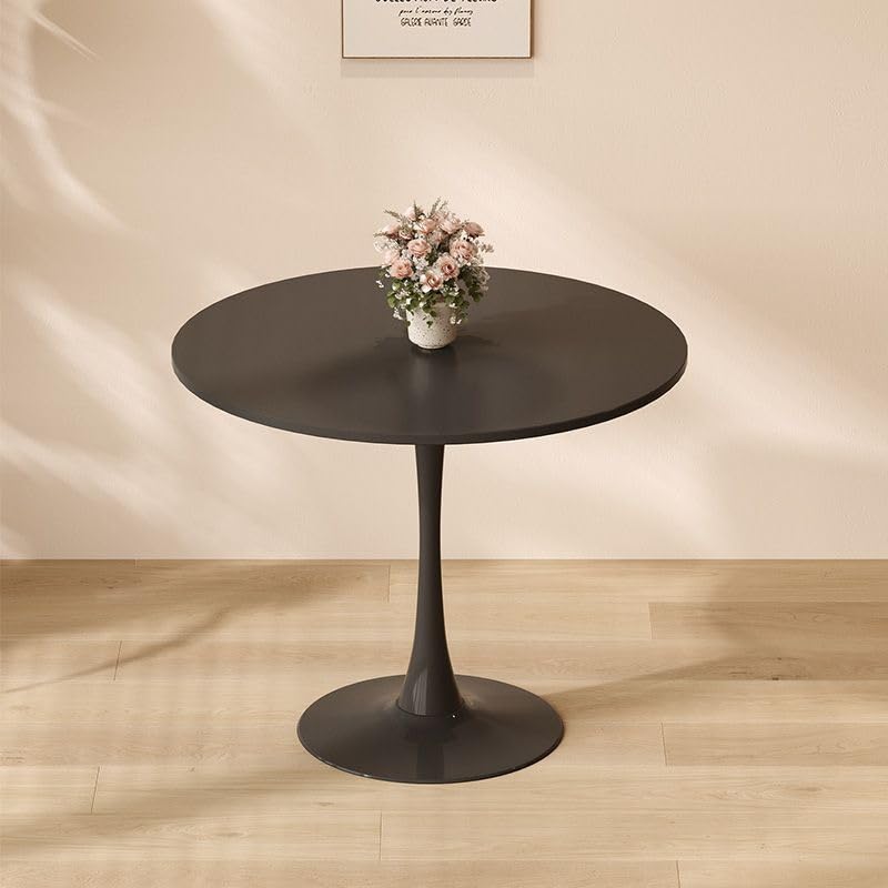 23.6 Inches Round Dining Table, MDF Kitchen Table With Metal Pedestal Base | Smooth MDF Surface, Cylindrical Metal Pedestal, Easy Assembly, For Kitchens And Small Dining Areas - color: Black, size: 23.6 Inches