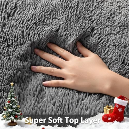 Ophanie Runner Rug for Hallway, 3x6 Washable Non-Slip Fluffy Soft Bedside Rugs, Bedroom Living Room Shaggy Carpet for Kids Girls Boys Dorm Nursery Decor Aesthetic, Grey with Over 99 pcs Pile fibers - color: 1- Grey, size: 3' x 6' (Rectangular)