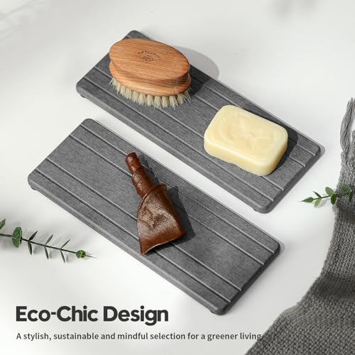 2PCS Diatomite Quick Stone Drying Tray Mat For Bathroom & Kitchen Counter, Instant Dry Water Absorbent Drink Bar Coaster,Vanity Sink Caddy Organizer,Dish Soap Sponge Holder, Dark Gray,9"x3.5" - color: 2pack-9"x 3.5" - Dark Gray
