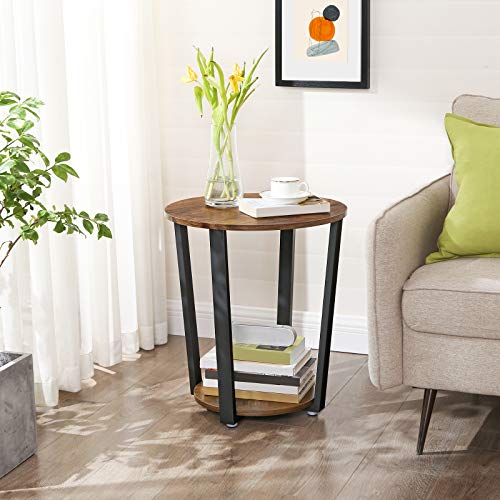VASAGLE Round Side End Table, 2-Tier Accent Bedside Table with Storage Shelf, Easy Assembly, Nightstand for Small Spaces, Living Room, Bedroom, Rustic Brown and Ink Black ULET57X - color: Rustic Brown + Ink Black, size: 19.7"Dia. x 22.4"H