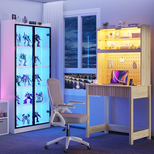 Lvifur Compact Writing Desk with LED Reading Lights (Natural86023) - color: Natural86023