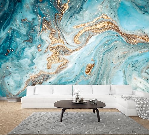 Green and Gold Marble Abstract Wallpaper Mural for Bedroom | 106"x70" Not Peel and Stick - color: Art Wall-55, size: 106" x 70"