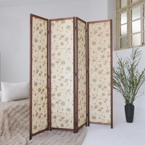 4 Panel Bamboo Room Divider, Double-Sided Privacy Screen | Double-Sided Floral Pattern, 5.6 ft Bamboo Print Folding Screen, Divider for Room Separation, Decorative Panel Divider - size: 4 Panel