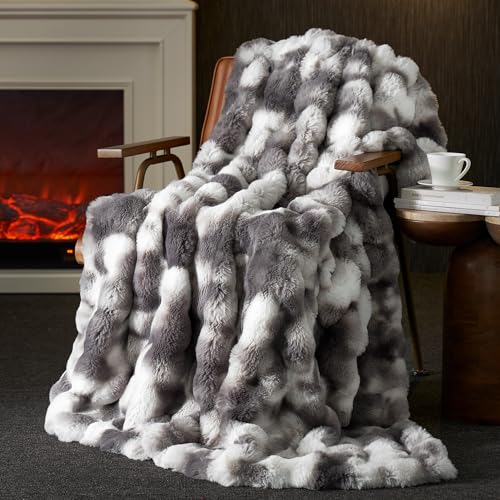 Faux Fur Throw Blanket for Couch, Ultra Soft Fuzzy Plush Bubble Throw for Sofa, Living Room & Home Decor, 50"x60", Tie-dye Grey - color: Tie-dye Grey, size: 50" x 60"