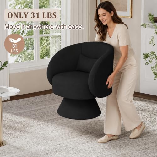 Swivel Barrel Chair Set of 2 , 360 Degree Small Accent Chair, Linen Black | Modern 360 Degree Swivel Barrel Chair Set, Comfy Small Vanity Accent Chair with Pillow for Living Room,Bedroom,Office - color: Black