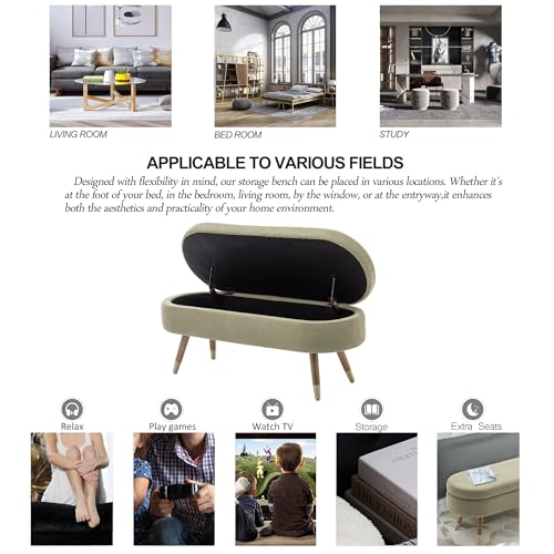 IAFIKE Oval Storage Bench 43.5" Ottoman Bench Upholstered Boucle Fabric Footrest Bench with Golden Metal Legs End of Bed for Bedroom, Living Room, Entryway,Bed Side (Green) - color: Green