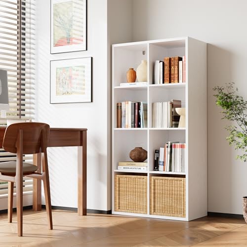 IRONCK Bookshelf, 8-Cube Storage Cube Shelf Organizer, Extra Thick Frame Horizontally & Vertically Reversible Bookcase with Open for Living Room, Bedroom, Home Office, White - color: White