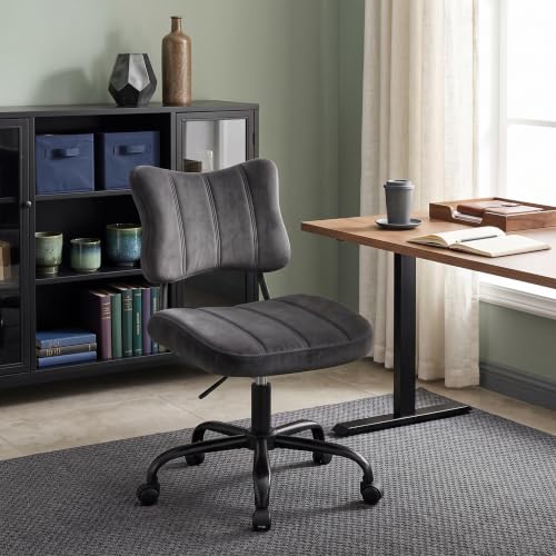 Homkdom Velvet Vanity Chair with Bow Backrest & Height Adjustable,Bedroom | Armless,360 Swivel,Silent Casters for Dressing Room & Living Room, Home Office,Make up,Reading,Black - color: Black