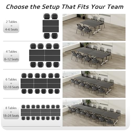 Folding Conference Table with Wheels Set of 6, Modular Conference Room Table for 6-12 Person Meetings, Flip Top Rolling Training & Classroom Tables, Nesting Office Tables - color: Ebony, size: 55.1 in