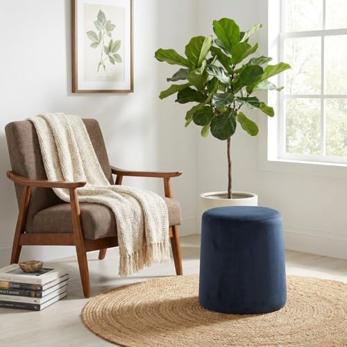 HomePop 17" Organic Shape Ottoman - Blue Velvet - color: Blue Velvet