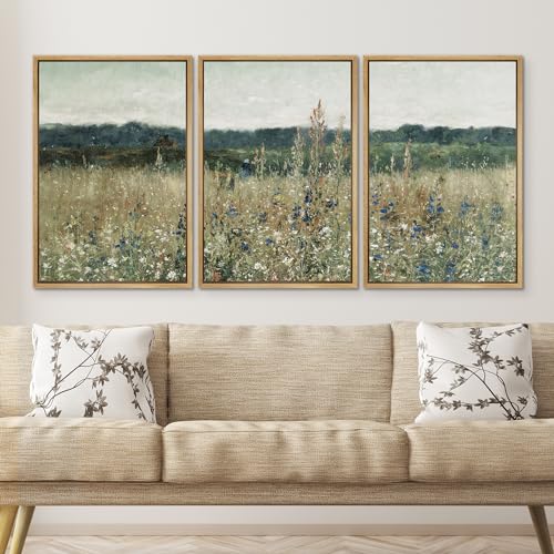 SIGNWIN Framed Canvas Print Wall Art Set Pastoral Fields Rustic Wildflower Countryside Floral Landscape Illustrations Modern Colorful Ultra for Living Room, Bedroom, Office - 16"x24"x3 Natural - color: A20-2402-b01, size: 16"x24"x3 Panels Natural