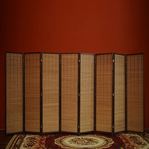 8 Panel Bamboo Room Divider - Natural Brown 5.6 ft Tall Folding Privacy Screen, Freestanding Partition Wall for Room Separation (67" H x 122.8" W) - color: Brown, size: 8 Panel