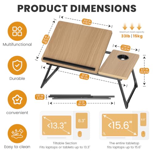 Laptop Bed Desk, 5-Angle Adjustable Bed Laptop Table with Cup Holder | Foldable Laptop Stand for Couch & Sofa, Portable Laptop Tray for Adults Writing Reading Eating, Walnut - color: Wlanut