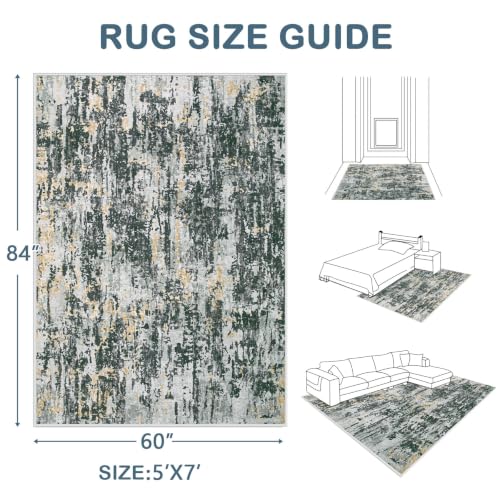 Area Rugs 5x7 Living Room: Washable Rug Modern Abstract Rugs Soft Non Slip Neutral Rug Stain Resistant Indoor Carpet for Bedroom Kitchen Dining Room Nursery Home Office Rugs(Black Grey Gold,5'x7') - color: Black Grey Gold, size: 5' x 7' (Rectangular)