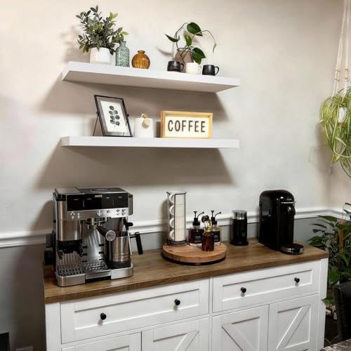 BAYKA White Floating Shelves 35.4in, Set of 2, Wall Mounted for Wall Decor | Easy Install, 30lbs Max Load, Hidden Bracket, Shelving for Room Bathroom Bedroom Kitchen Storage, Multi-Wall Compatible - color: C. White - Modern Minimalist Style, size: 35.4inc