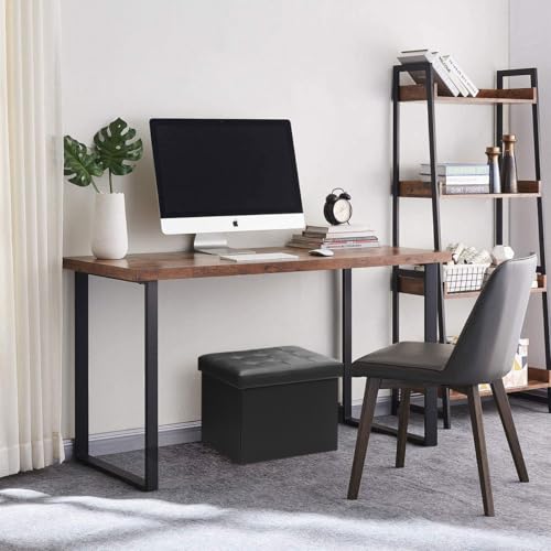 Bsketa Storage Ottoman Bench,17 Inch Folding Leather Foot Rest Stool, Black | Small Ottoman with Side Pockets, Thicker Foam Padded Seat, Livingroom, Dorm, Bedroom, Easy to install, 43L,17x13x13in - color: Black-1 Pack