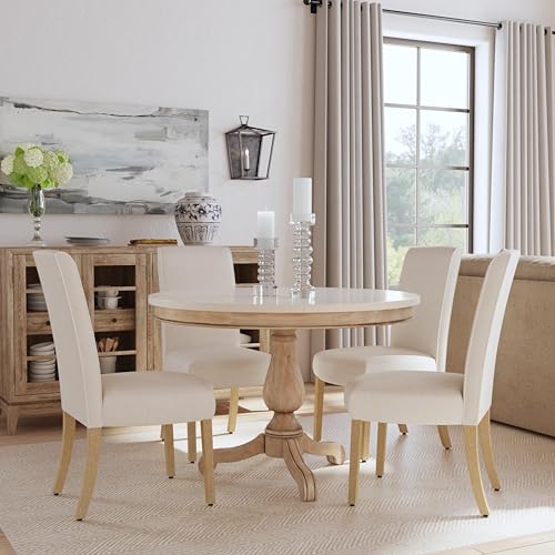 Homepop Scalloped Detail Dining Chair|Upholstered Parsons Dining Chairs |Decorative Home Furniture, Cream Textured Woven (Set of 2) - color: Cream Textured Woven(set of 2), style: Pack of 2