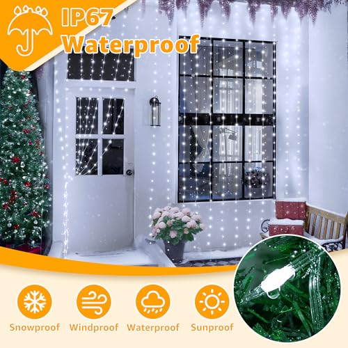 Ollny Curtain Lights 600LED 19.7ft x 9.8ft, IP67 Waterproof Outdoor Curtain Rice Lights with Remote, Plug-in Untangle Fairy Curtain Light with 8 Modes 3 Timers for Wall Backdrop Decor(Cool White) - color: Cool White, size: 19.7ft