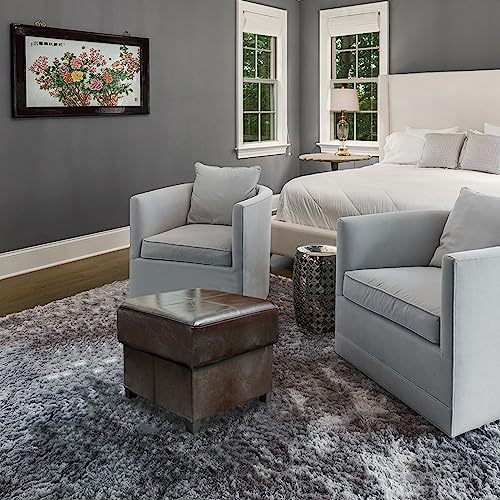 GLAXYFUR Square Storage Ottoman, Cube Ottoman with Legs, Leather Foot Stool | Footrest, PU Leather Ottoman with Storage, Upholstered Folding Bench for Living Room, Bedroom, Brown - color: 15.7" Brown