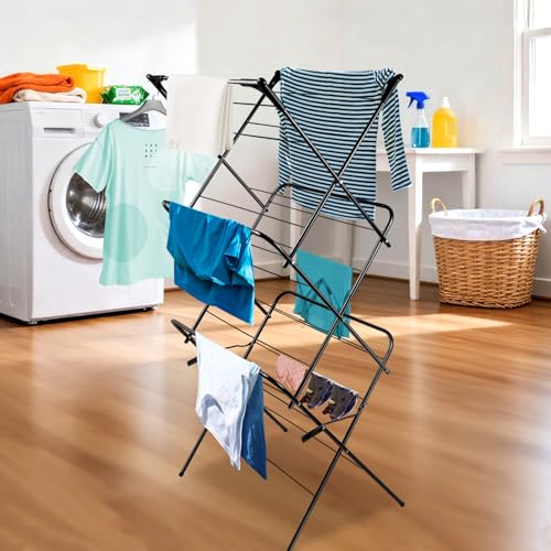 Foldable Clothes Drying Rack Laundry Drying Rack Black | Collapsible Use for Indoor & Outdoor | Space Saving | 54"x24"x17" | Easy to Assemble
