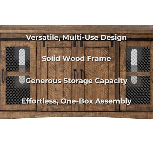 Martin Svensson Home Rustic 65" Wood Entertainment Center, Natural | Solid Pine, TV Stand, Sliding Doors, Adjustable Shelves & Cable Management, for TVs up to 70" - color: Natural
