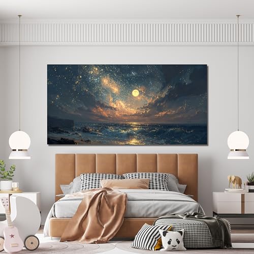Canvas Wall Art Decor Beach Waves Oversized Wall Art Pictures For Living Room Decorations Artwork For Walls Gold And Blue Art Wall Decor For Bedroom Office Canvas Pictures For Wall Decor 29 × 58 Inch - color: Blue., size: 58"L x 29"W