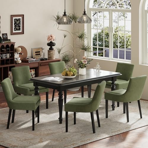 COLAMY Modern Dining Room Chairs Set of 2 with Mid Back and Wood Legs, Upholstered Kitchen Chairs for Dining Room/Living Room, Light Green - color: Light Green, size: Set of 2