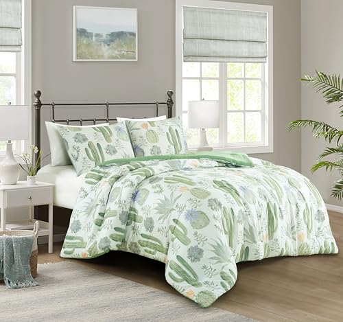 Chezmoi Collection Cereus 2-Piece Southwestern Serene Desert Comforter Set - Green Blue Cactus Succulent Plant Printed Washed Microfiber Bedding, Twin - color: Green Cactus Succulent, size: Twin
