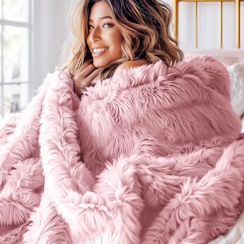 Bedsure GentleSoft Fluffy Pink Throw Blanket, Pink Decor Cozy Gifts for Teenage Girls, Soft Fuzzy Plush Thick Warm Furry Sherpa Fleece Faux Fur Throw Blanket for Couch, Cute Stuff for Women, 50x60 - color: 04- Pink, size: Throw (50" X 60")