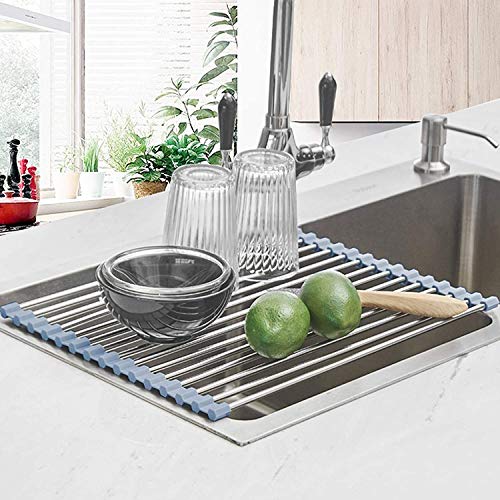 Seropy Roll Up Dish Drying Rack Over Sink Over The Sink Dish Drying Rack Kitchen Dish Drainer, Folding Dish Rack for Kitchen Sink Counter Stainless Steel Mat Foldable Dish Dryer Racks 17.5" x 13.7" - color: Gray, size: 17.5 x 13.7 in