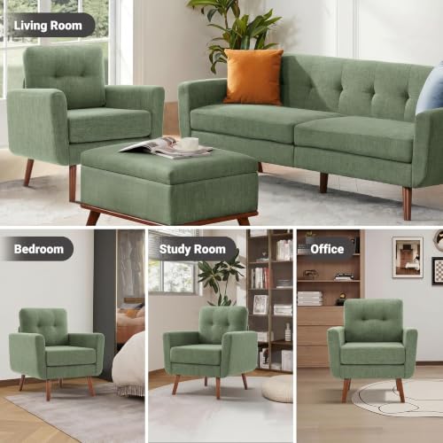 Tbfit Linen Fabric Single Sofa, Accent Chair, Mid Century Modern Armchair for Living Room, Bedroom Button Tufted Upholstered Comfy Reading Sofas, Green - color: Green, size: Single*2