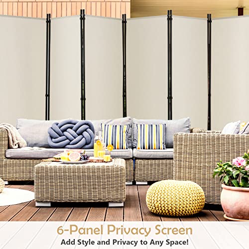 GOFLAME 6 Panel Folding Room Divider, 6FT Rolling Privacy Screen with Lockable Wheels, Portable Room Partition Screen, Freestanding Wall Divider and Separator for Home Office, White - color: White, size: 6-Panel
