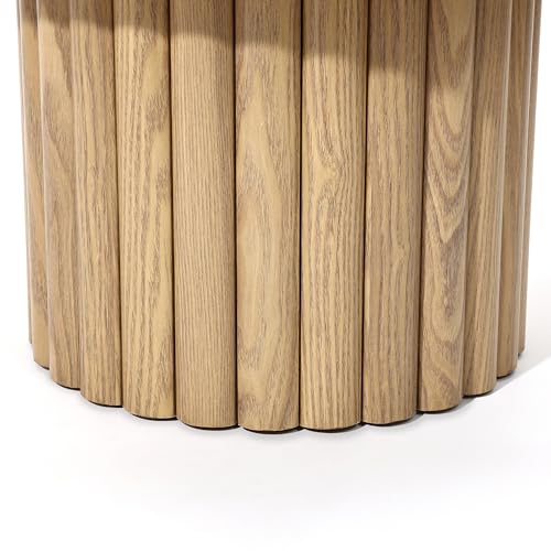 LuxenHome 23.5" Small Round Coffee Table, Wooden Fluted Oak Accent Table, Modern Side Tables for Living Room - color: C Brown