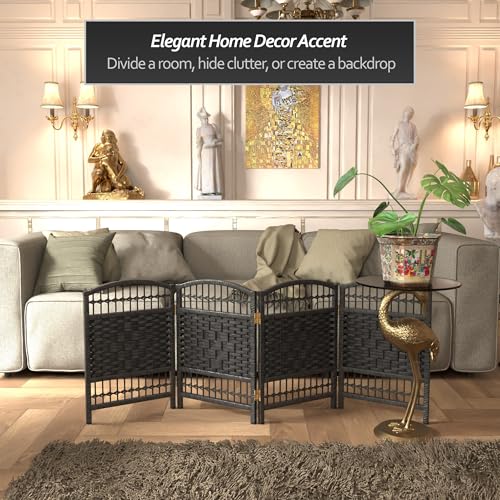 Red Lantern 2 ft. Short Fiber Weave Folding Screen - Black - 4 Panels - color: Black, size: 4 Panel