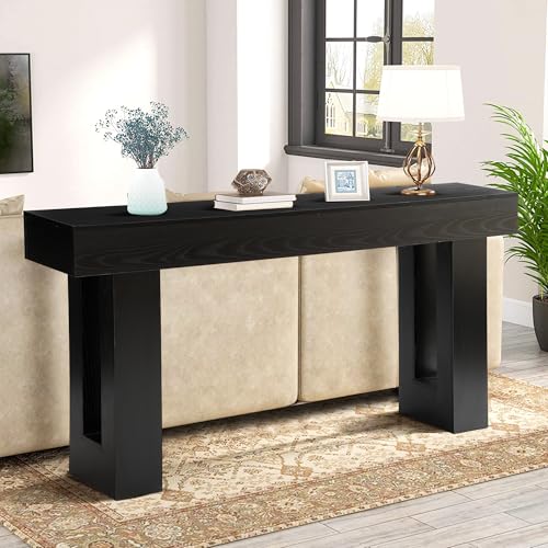 Grepatio Long Console Table for Entryway, 63 Inch Entryway Table | Narrow Sofa Behind Couch Table, Farmhouse Wood Entry Tables for Entrance, Hallway, Living Room, Home (Black) - color: Black