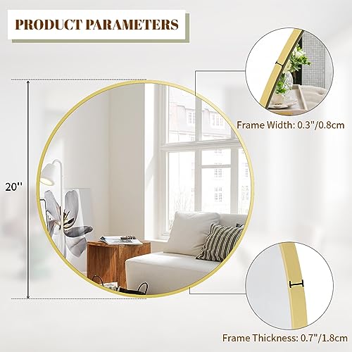 BEAUTYPEAK 20 Inch Round Mirror, Metal Frame Circle Mirror, Gold | Wall Mounted for Entryway, Bathroom, Vanity, Living Room - color: Gold, size: 20"L x 20"W