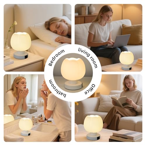 Touch Bedside Lamp wtih USB C+A Charging Ports,Tulip Flower Lamp | 3-Way Dimmable Lamp,Nightstand Lamp with Soft Light, Aesthetic Lamp with Wide Application