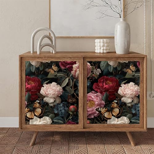 Vintage Multicolor Peony Butterfly Floral Pattern Peel and Stick Wallpaper Easy Peel Off Contact Paper Stick on Adhesive Wall Paper for Bathroom Waterproof Renter 17.71"x236.2" - color: LD-138b, size: 17.7" x 236"
