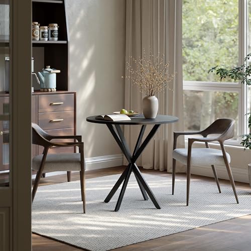 Unovivy 31.5" Small Round Dining Table for 2-4 Black Dinner Table | Space Saving Circle Small Kitchen Table, Industrial Mid Century Modern Dining Room Desk for Kitchen, Apartment - color: Black, style: Round
