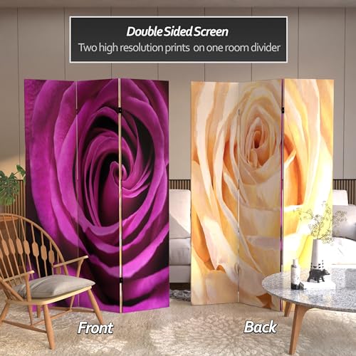 Red Lantern 6 ft. Tall Double Sided Roses Room Divider 3 Panel Freestanding Folding Privacy Screen, Partition, and Separator for Modern and Contemporary Bedroom, Home Office, Studio, Dorm, Apartment - color: Roses