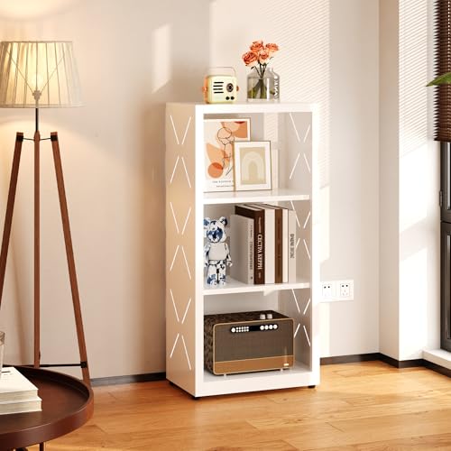 SteeLoong 3 Tier Bookcase,Metal Bookshelf with Adjustable Feet & Shelves | 34"H White Book Shelf with Bookends,Small Bookcase for Small Places,Modern Open Bookshelf for Home Office,Kitchen,Garage - color: White, size: 3-Tier 16"W