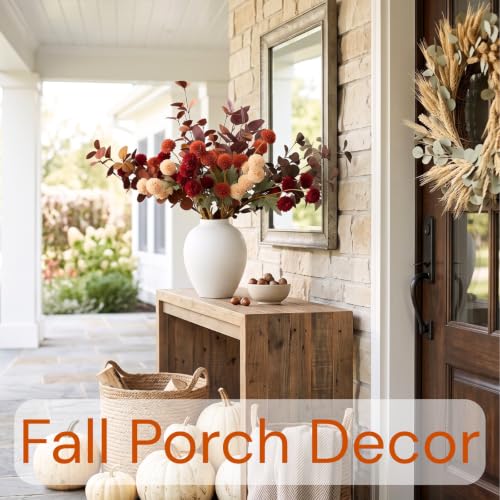 Orange Fall Flower Arrangement with Vase, Fall Centerpieces For Tables | 12 Real Touch Faux Mums & Eucalyptus Stems for Dining Table, Artificial Fall Flowers in Vase Thanksgiving & Autumn Home Decor - size: orange in vase