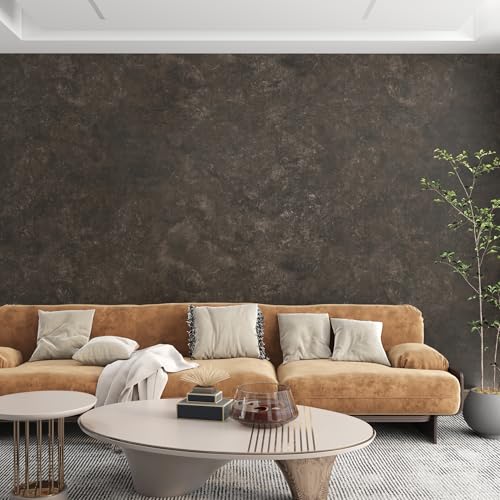 3yecao 31"×157" Big Roll Wide Thick Dark Brown Tan Grey Concrete Wallpaper Peel Stick Vinyl Adhesive Waterproof Glossy Taupe Charcoal Gray Concrete Cement Contact Paper for Living Room Bedroom Walls - color: Dark Brown Grey, size: 31" x 157"