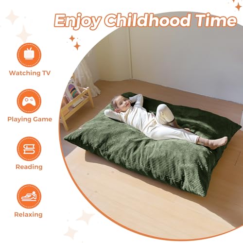 MAXYOYO 3 in 1 Kids Bean Bag Chair Bed, Comfy Floor Sofa with Removed Cover | Convertible Chair Folds from Bean Bag to Lounger, Floor Sofa Couch with High-Density Foam Filling, Dark Green - color: Dark Green