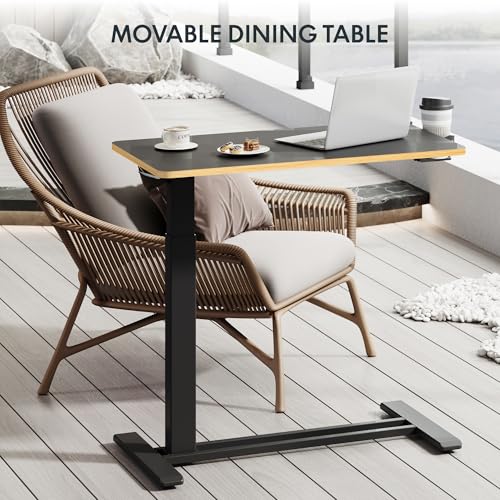 FLEXISPOT H7 32" Pneumatic Height-Adjustable Overbed Table with Wheels | C-shaped bedside table TV Tray,Medical End Side Table,Laptop desk for Hospital Home office use,31.5"W x 17.7"D,Black Maple - color: Black Maple, size: Large