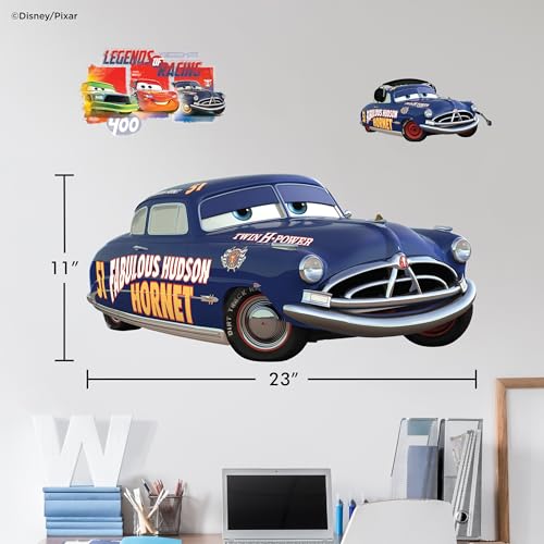 Disney Pixar Cars Wall Decals - 11" x 23" Doc Hudson Vinyl Stickers for Bathroom Nursery Bedroom Decor - Peel and Stick Room Decorations - color: Doc Hudson