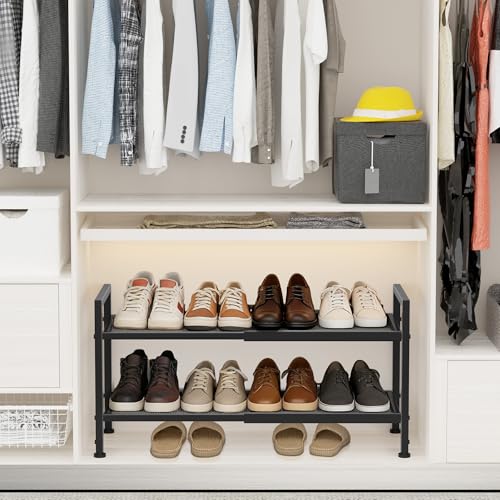 2 Tier Shoe Rack, Expandable Shoe Rack for Closet, Adjustable Shoe Organizer for Entryway, Shoe Storage Organizer for Door Entrance, Garage, Bedroom - color: Black, size: 2-Tier